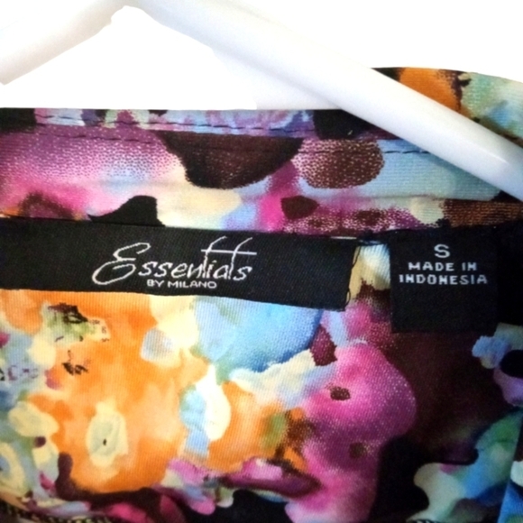 Multicolor Splatter Blouse Essentials by Milano Ruched Chest Tapered Romantic S - Picture 2 of 8